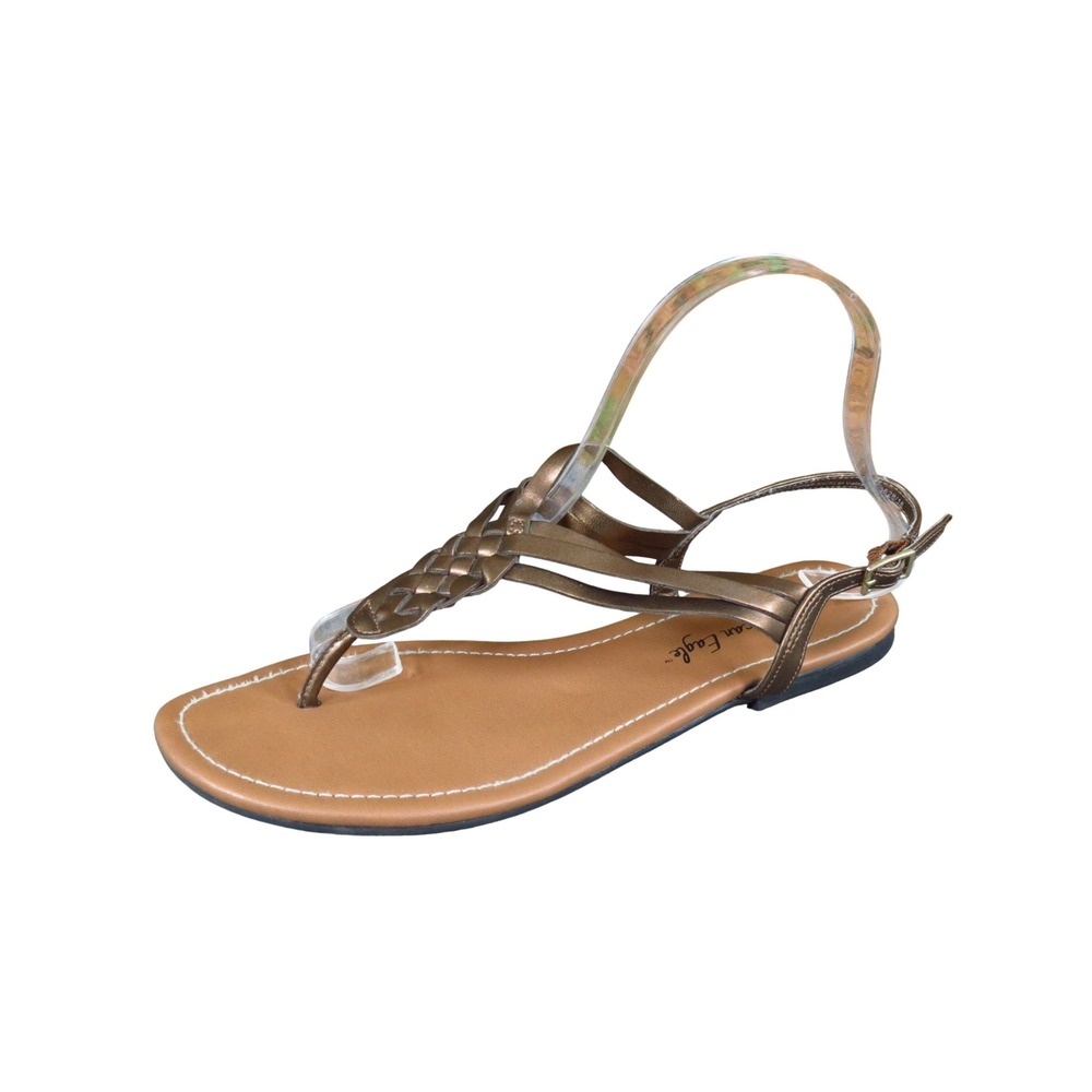 American Eagle Women Thong Sandal Size 8.5 Summer Outing Bronze Metallic Braided